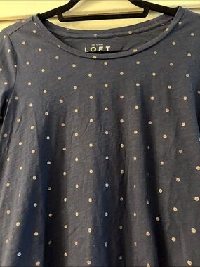 LOFT Navy Long Sleeve Polka Dot Tee